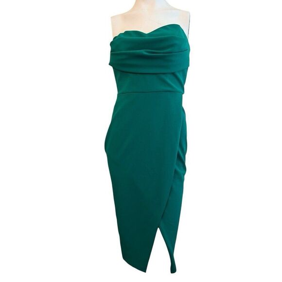 AQUA FORMAL Size 2  Dark Green Faux Wrap Dress Bust Boning Lined Sleeveless NWT - Picture 1 of 6